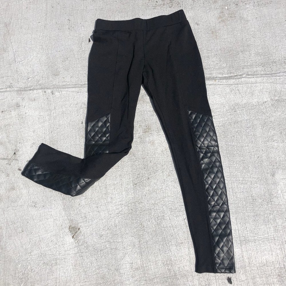 Black Pant Leggings with Leather Accents